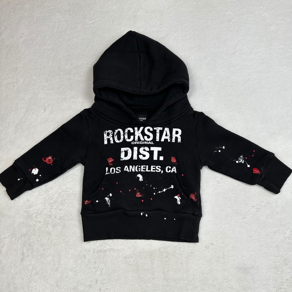 Rockstar Original Dist Los Angeles Black Paint Splatter Graphic Hoodie 2T‎